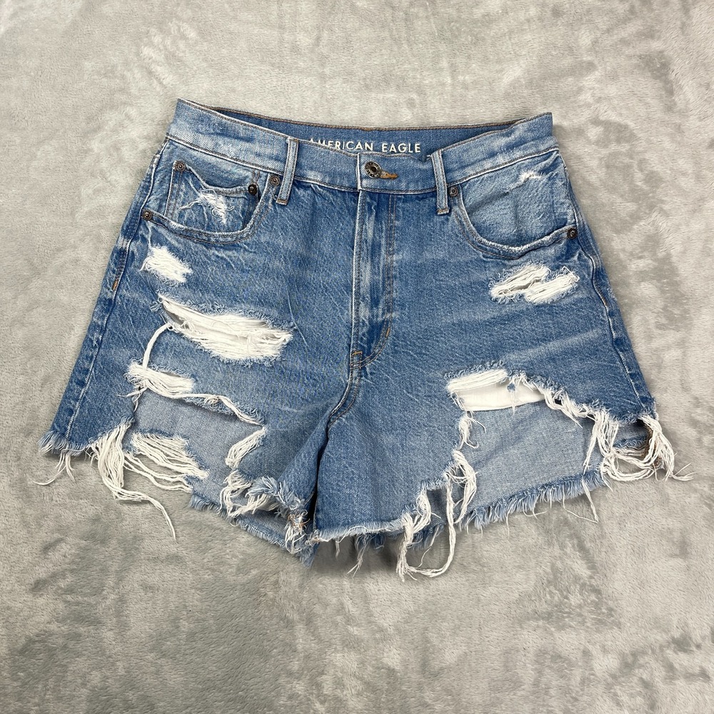 American Eagle Shorts Womens 6 Blue Denim Highest Rise 90s Boyfriend Distressed